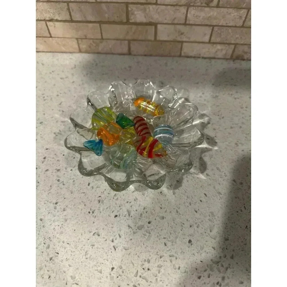 Vintage Boho Chic Italian Murano Blown Glass Candies with bowl